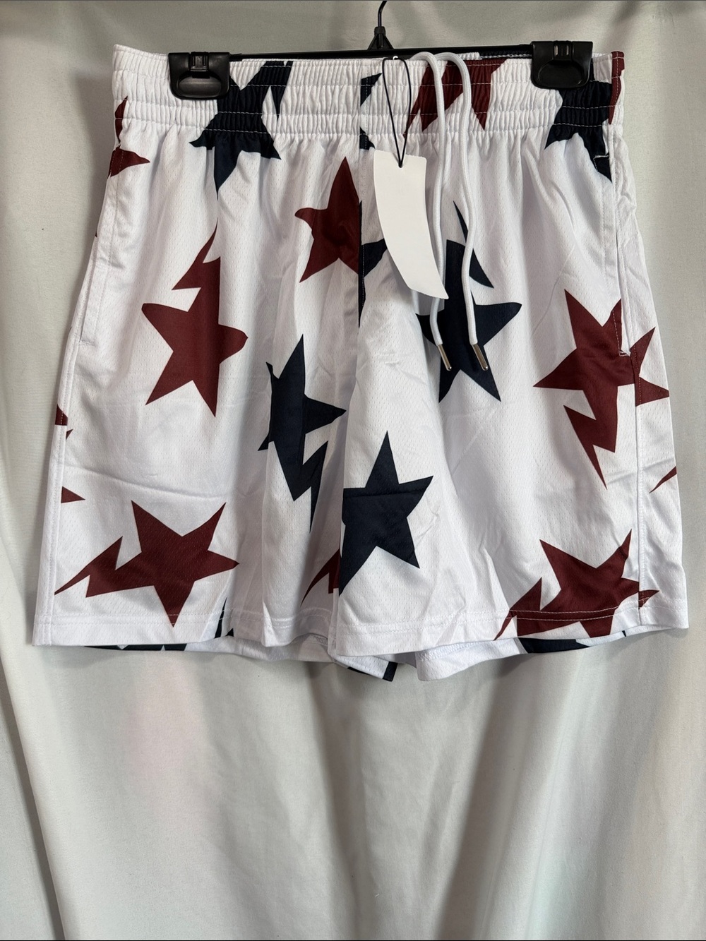 Women's Star Print Athletic Shorts - White with Navy & Burgundy